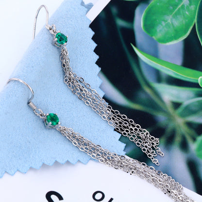 Emerald earrings S925 silver cultured emerald earrings
