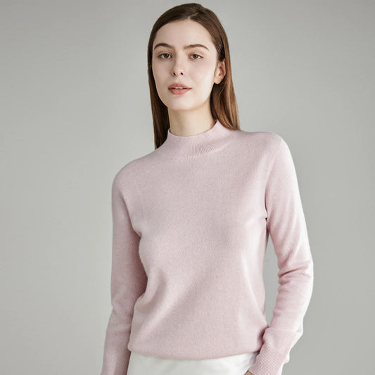 2024 Autumn and Winter New Product 100% Cashmere Simple Knitted Sweater Half Turtleneck Pullover Sweater Solid Color All-match Cashmere Sweater for Women