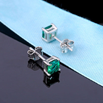 80-point recycled Colombian emerald earrings, synthetic emerald S925 silver electroplated K gold emerald earrings