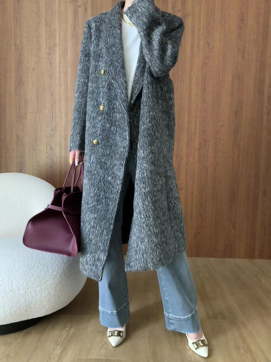 High-end British style vertical wool double-faced coat jacket 2024 autumn and winter new