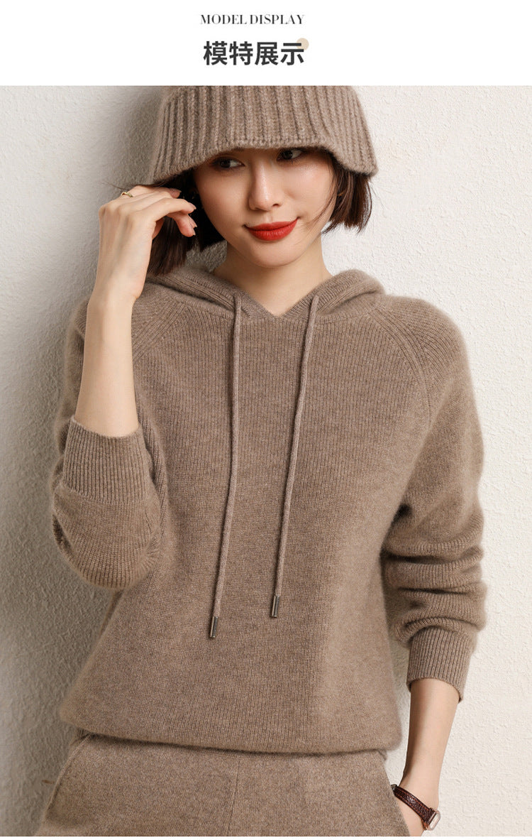 Hooded Cardigan Sweater Women 100 Wool Autumn and Winter New Style Hooded Cashmere Sweater Knitted Bottom Hoodie Thick