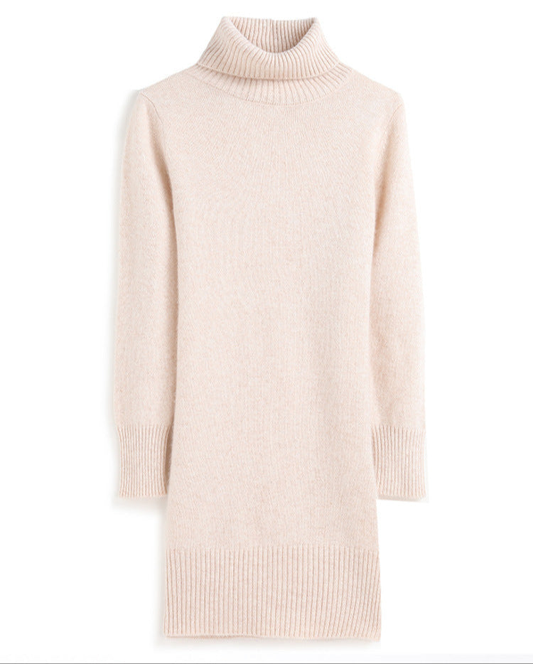 Cashmere dress for women, seven-needle thickened high lapel, medium-length cashmere knitted bottoming sweater dress, versatile hip skirt