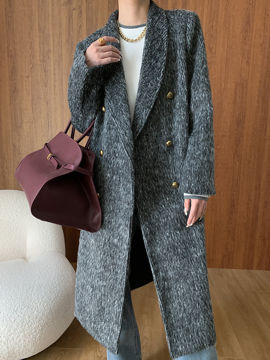 High-end British style vertical wool double-faced coat jacket 2024 autumn and winter new