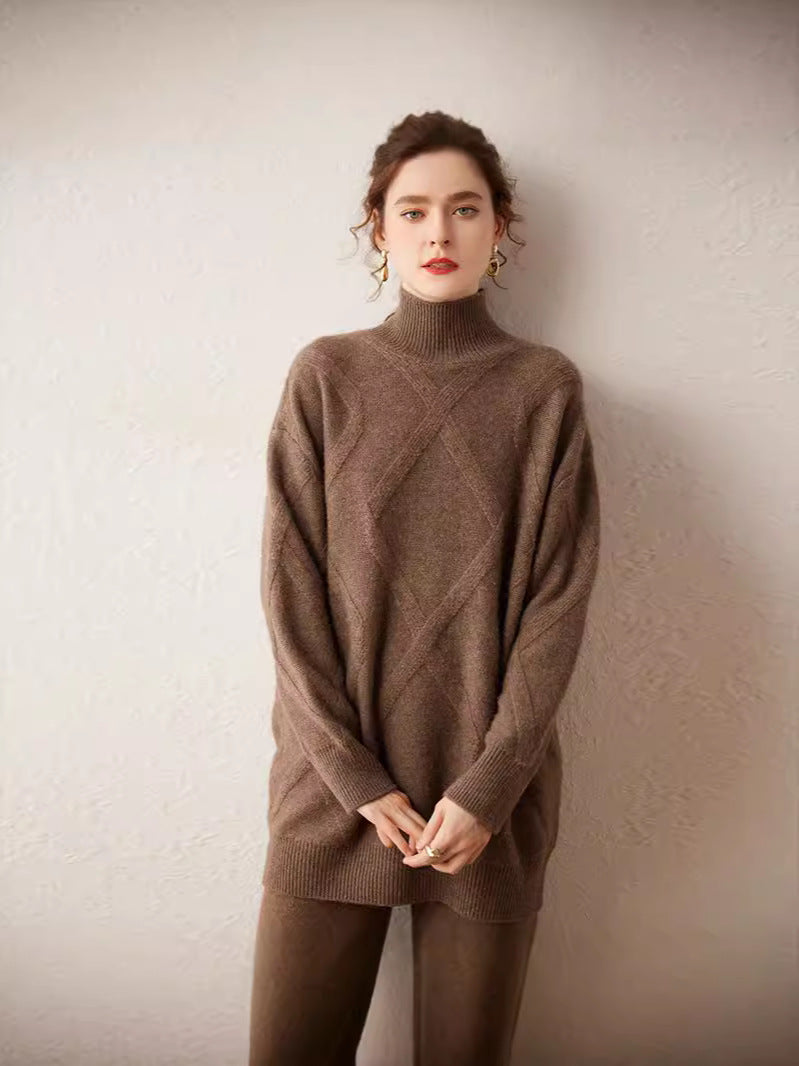 Large size cashmere knitted bottom skirt women's clothing 24 autumn and winter new fat mm loose belly-covering slim sweater dress medium length