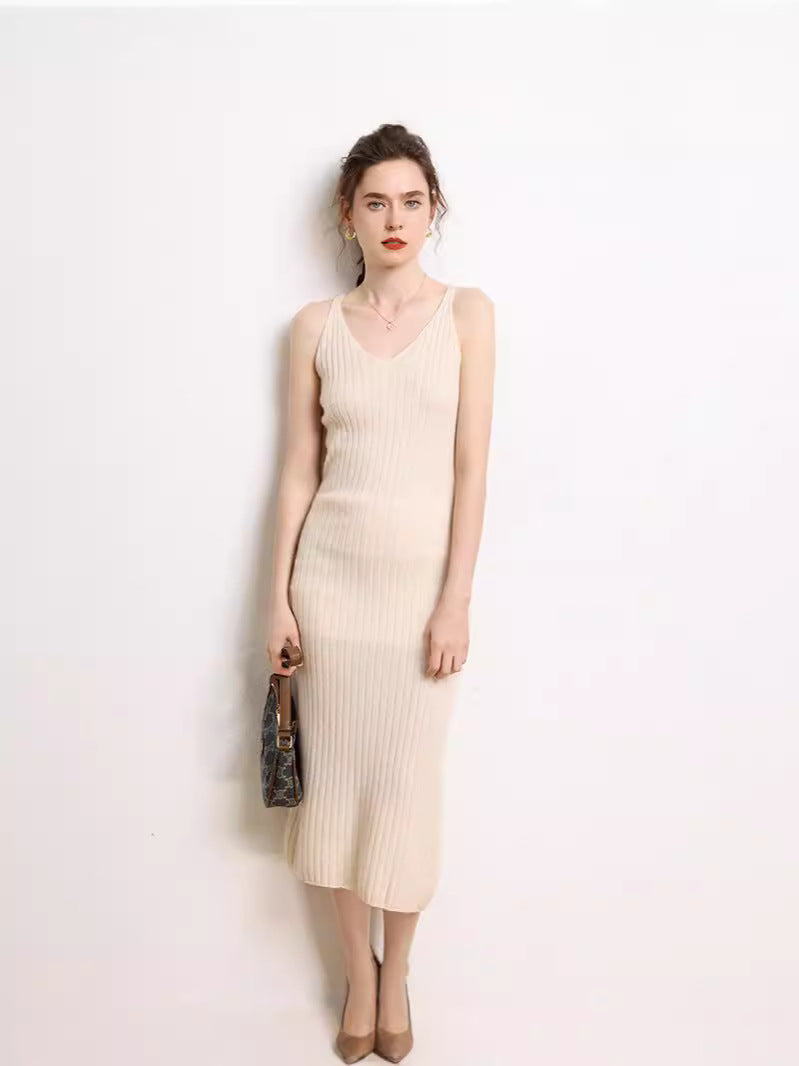 Cashmere suspender dress for women, slim fit, elegant long dress, vest bottoming skirt, knitted sleeveless bottoming skirt