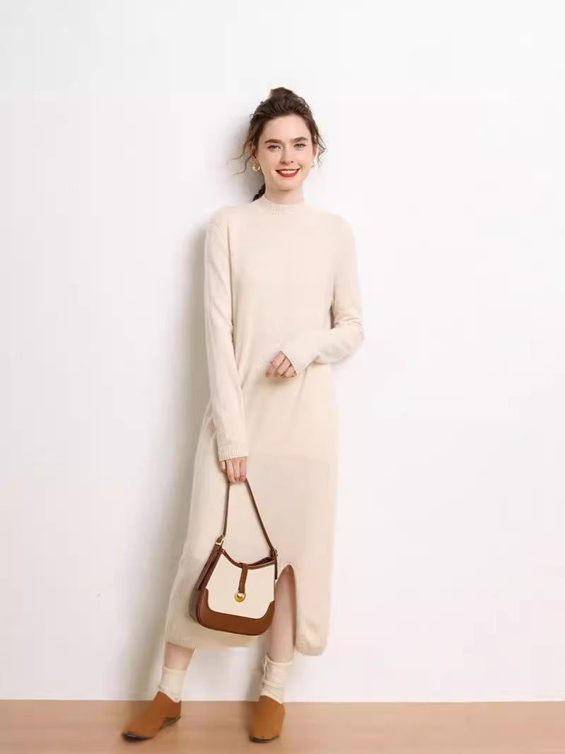 Seamless Half Turtleneck Cashmere Dress Women's Mid-Length Sweater Over-the-Knee Cashmere Knitted Hip Skirt Bottom Long Skirt