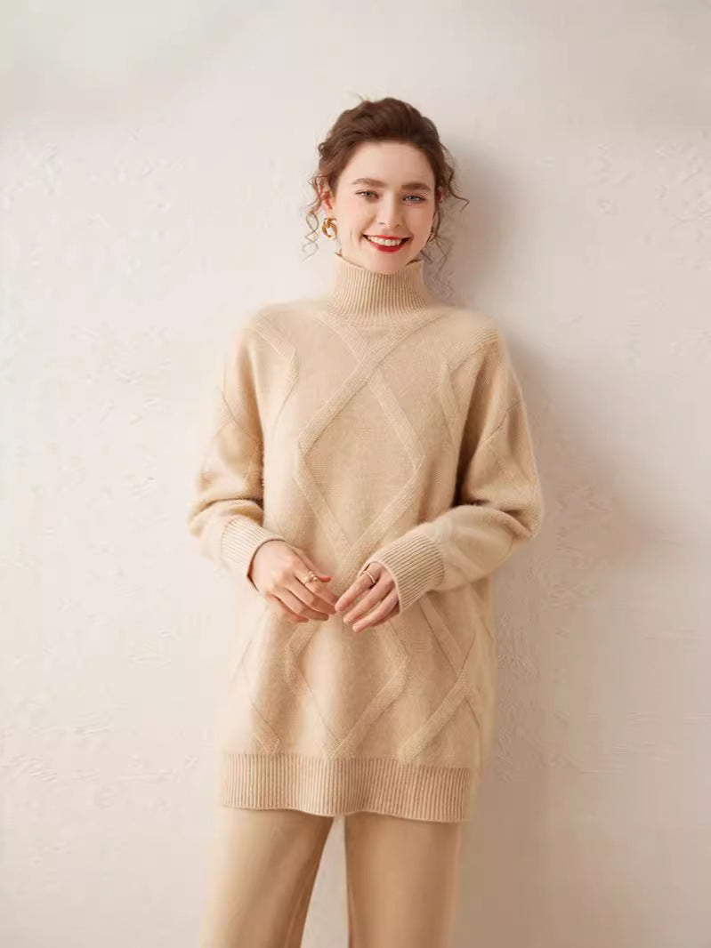 Large size cashmere knitted bottom skirt women's clothing 24 autumn and winter new fat mm loose belly-covering slim sweater dress medium length