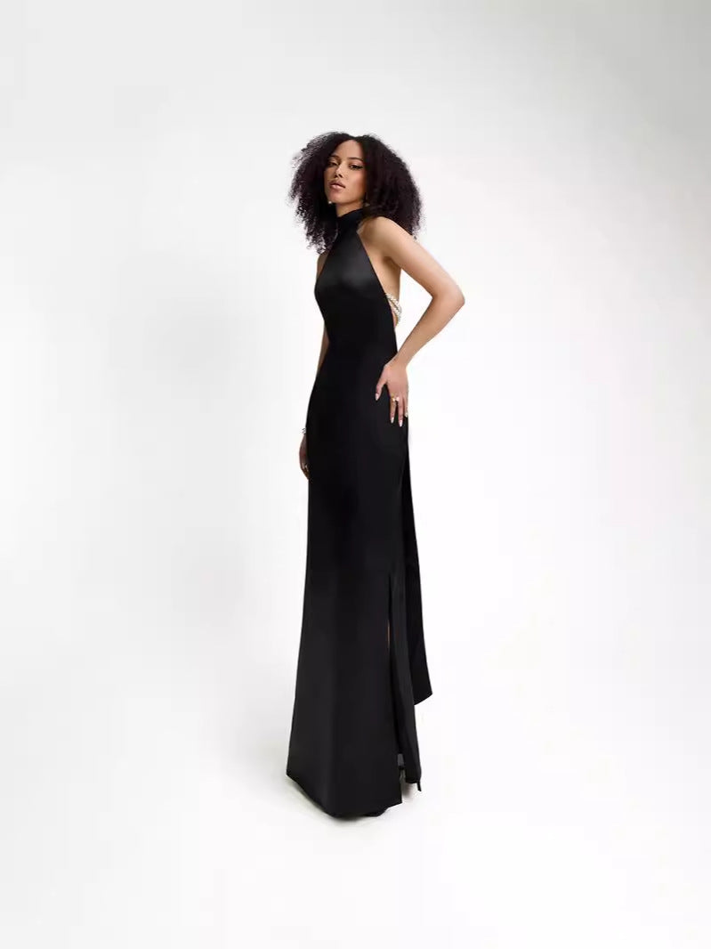 New style neck tie backless beaded decoration hip long skirt