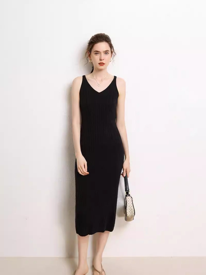 Cashmere suspender dress for women, slim fit, elegant long dress, vest bottoming skirt, knitted sleeveless bottoming skirt