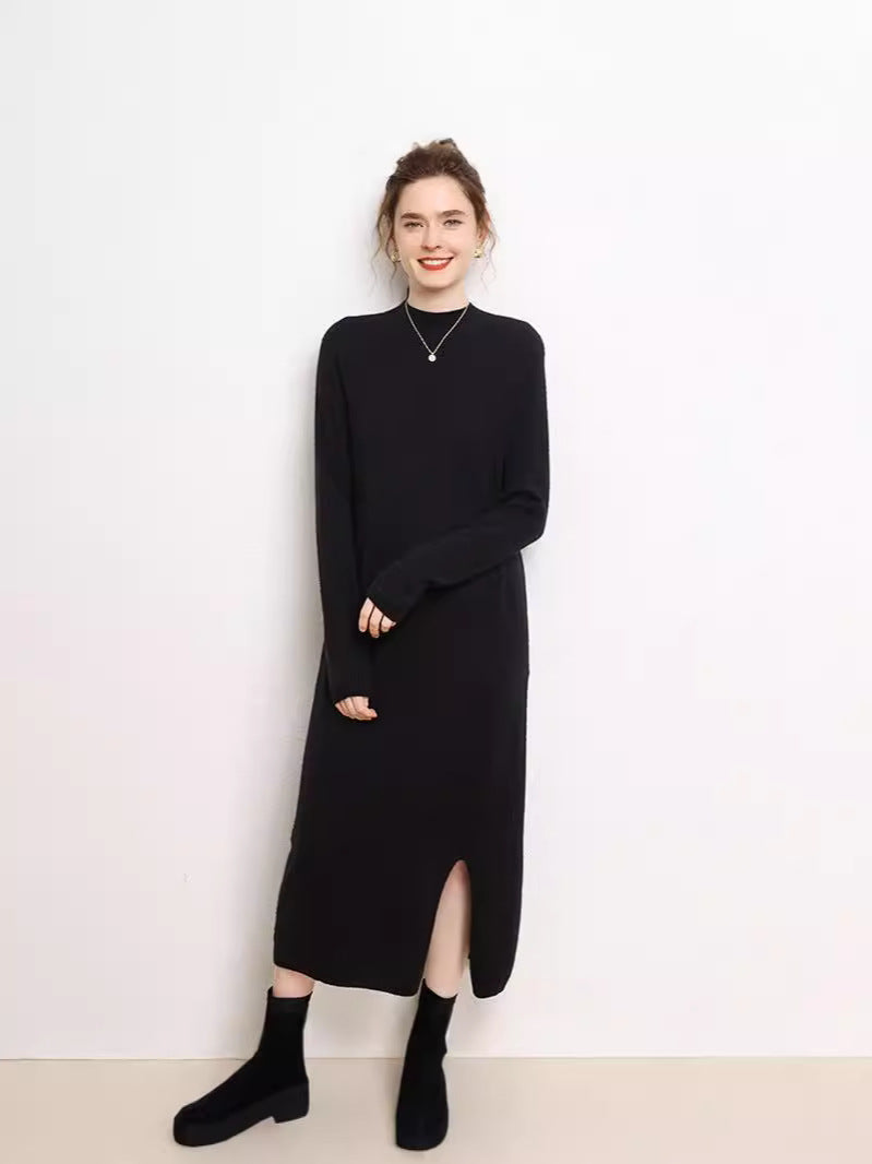 Seamless Half Turtleneck Cashmere Dress Women's Mid-Length Sweater Over-the-Knee Cashmere Knitted Hip Skirt Bottom Long Skirt