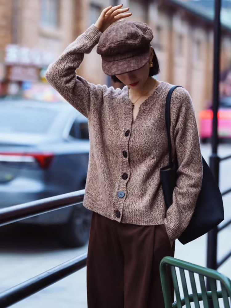 Soft Waxy Cashmere Sweater Cardigan Pullover Burgundy Knitted Wool Top Cardigan Jacket